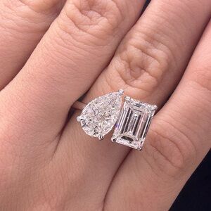 4.5 CTW F VS1 pear and emerald cut toi ei moi lab diamond engagement ring